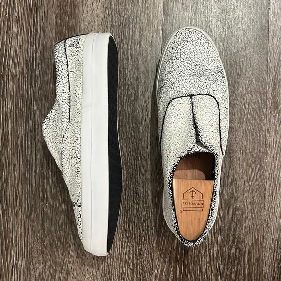 EUC HUF Dylan Slip-On Sneakers White Crackle Leather Size 8 Skate Casual Shoes - Picture 13 of 16